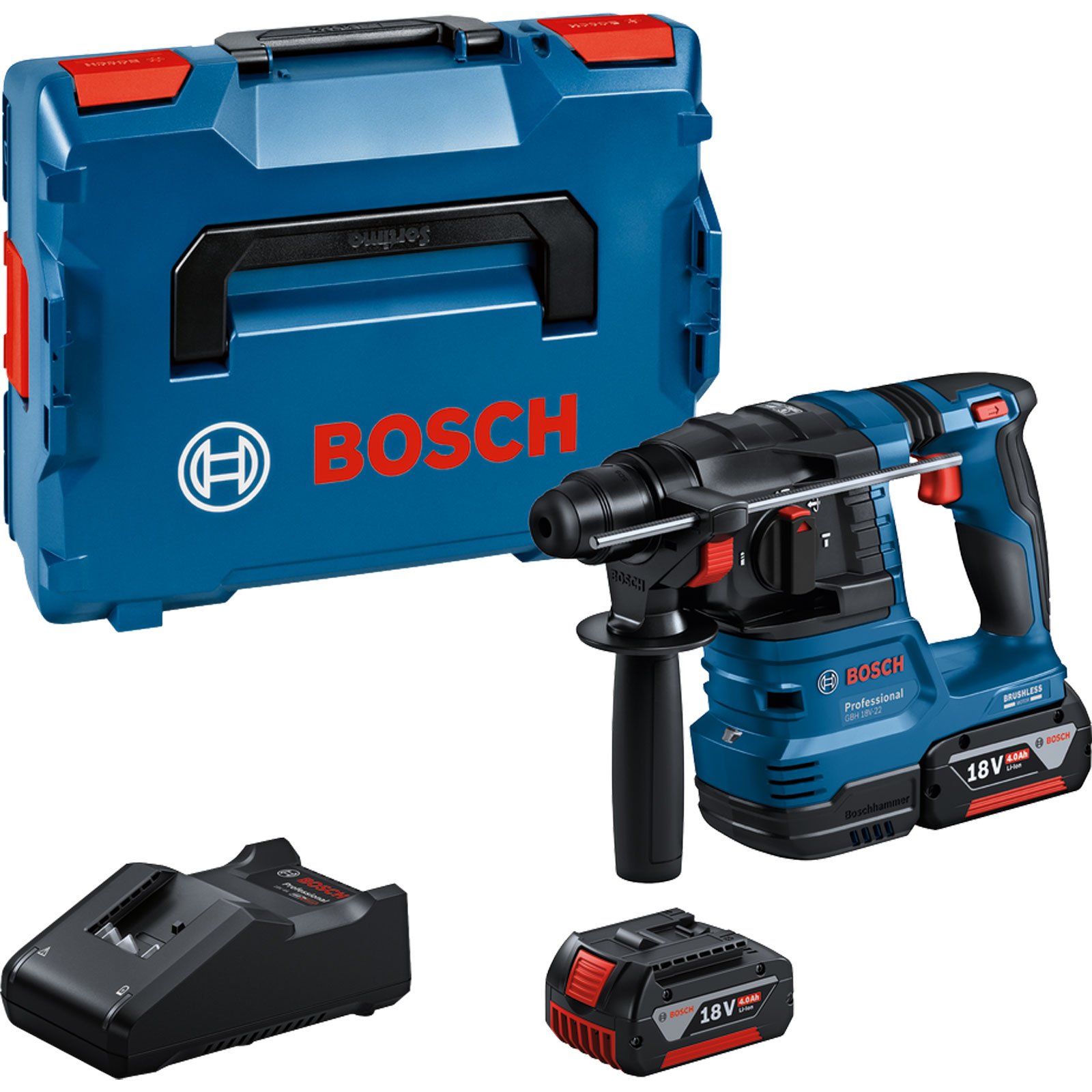 Bosch Akku-Bohrhammer mit SDS plus GBH 18V-22 / 2x 4,0 Ah Akku + Ladegerät in L-Boxx Bosch Akku-Bohrhammer mit SDS plus GBH 18V-22 / 2x 4,0 Ah Akku + Ladegerät in L-Boxx