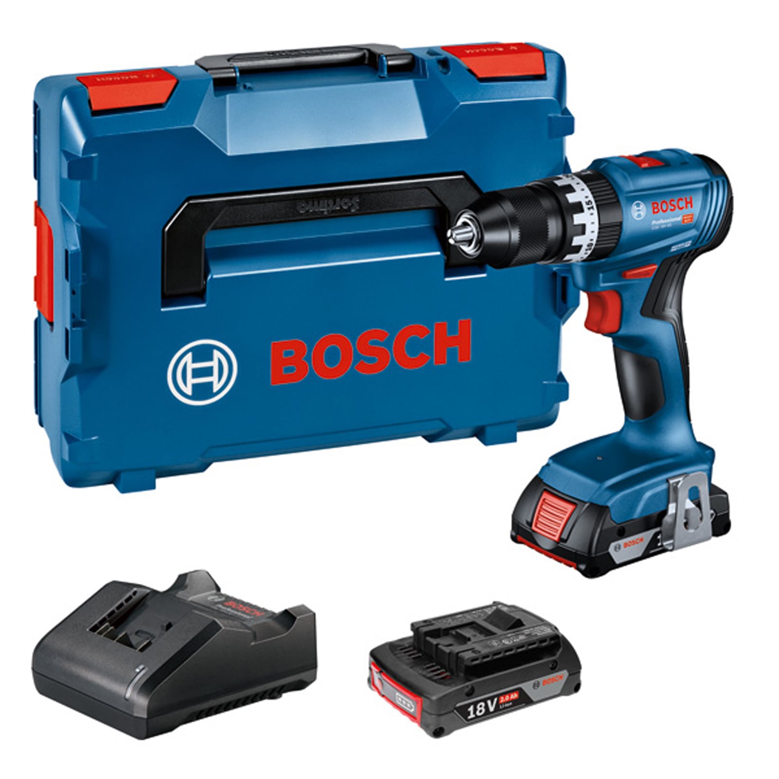 Bosch Akku-Schlagbohrschauber GSB 18V-45 / 2x  2,0 Ah Akku + Ladegerät in L-BOXX - 06019K3303