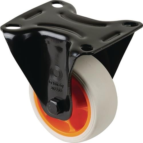 Bockrolle D.80mm Trgf.100kg Gum.Platte L104xB80mm Farbe Rl.hellgrau BS ROLLEN