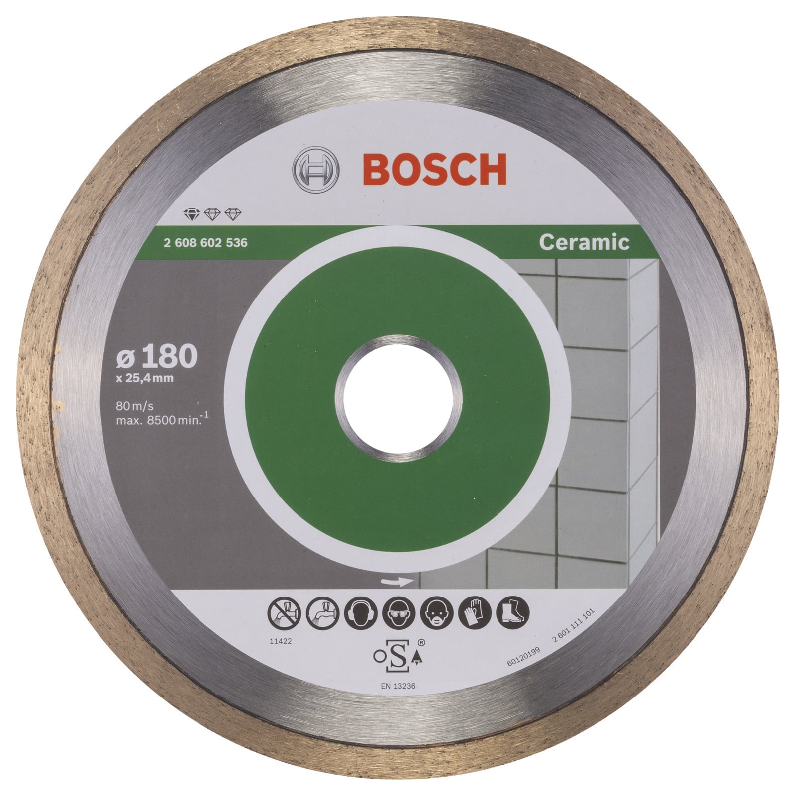 Bosch Diamanttrennscheibe Standard for Ceramic, 180 x 25,40 x 1,6 x 7 mm -2608602536