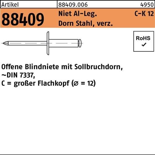 Blindniete R 88409 großer FLAKO 4x6 Niet Aluminium/Dorn Stahl verz. 500St.