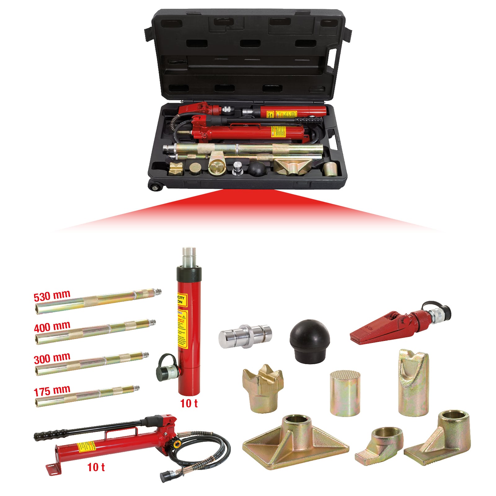 KS TOOLS Hydraulischer KFZ-Richtwerkzeugsatz 10t 17tlg. - 160.0175