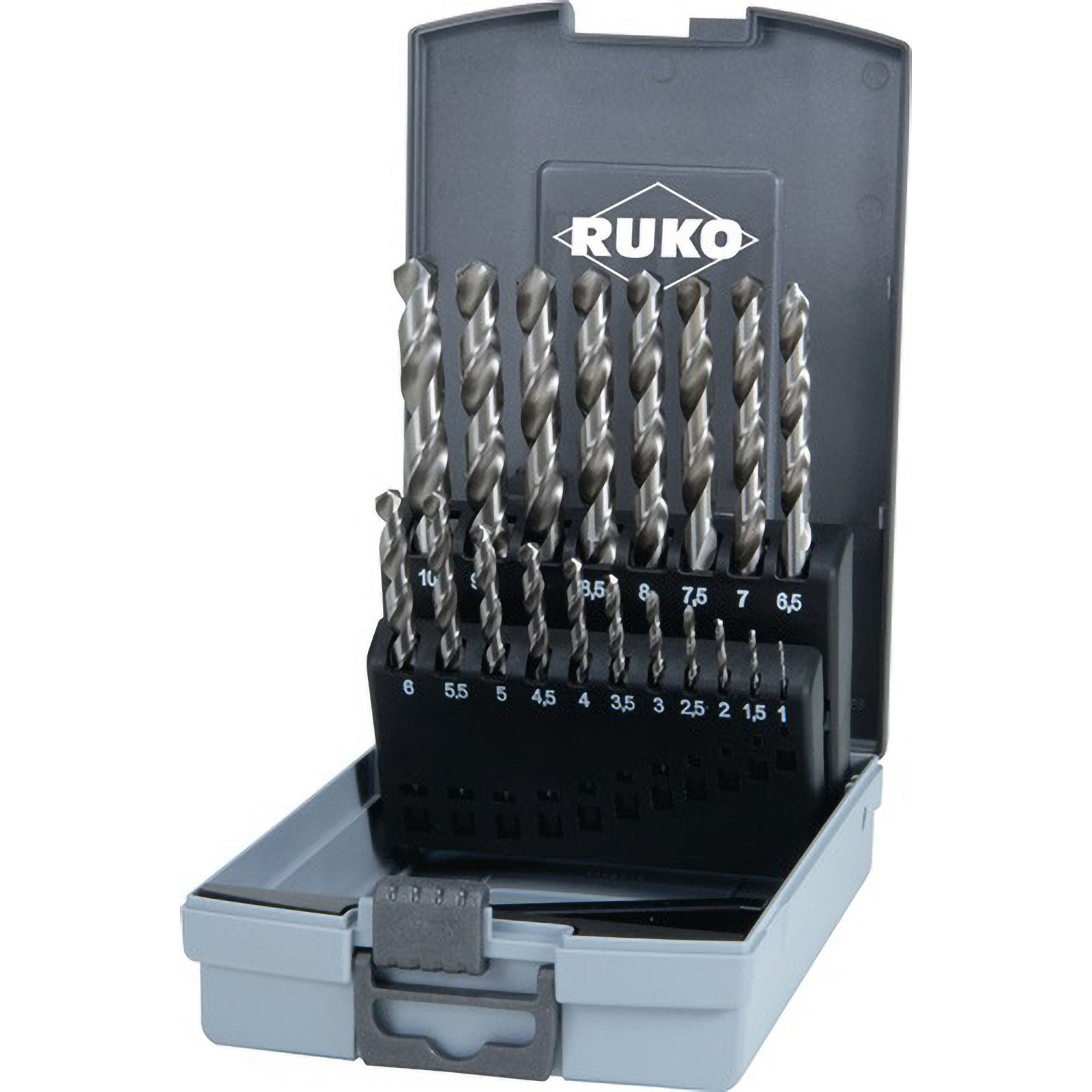 RUKO Spiralbohrersatz HSS-G DIN 338 Typ N 19tlg. Ø 1 - 10 mm in Kunststoffkassette - 214214RO RUKO Spiralbohrersatz HSS-G DIN 338 Typ N 19tlg. Ø 1 - 10 mm in Kunststoffkassette - 214214RO