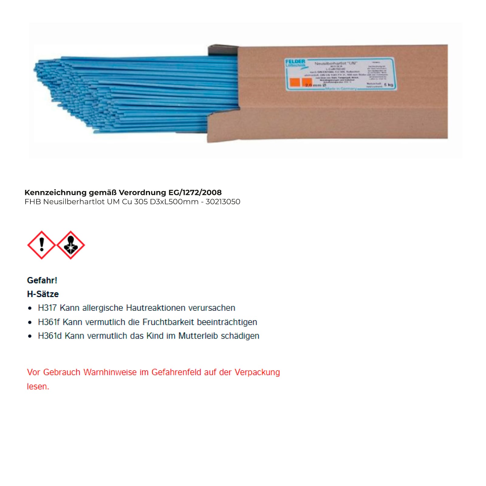 FHB Neusilberhartlot UM Cu 305 D3xL500 mm - 30213050