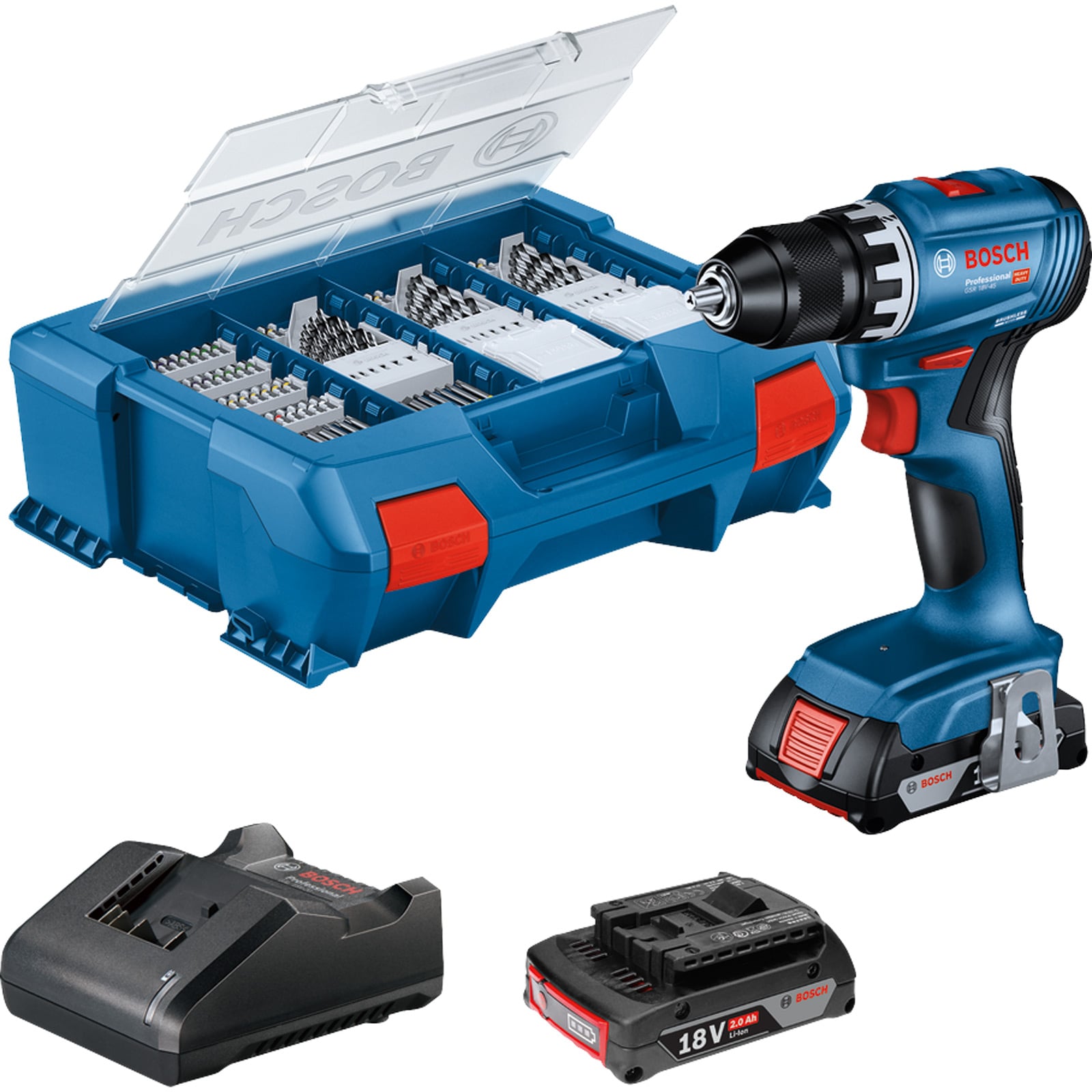Bosch Akku-Bohrschrauber GSR 18V-45 2x 2,0 Ah Akku + Ladegerät in L-Case Pick&Click - 06019K3205