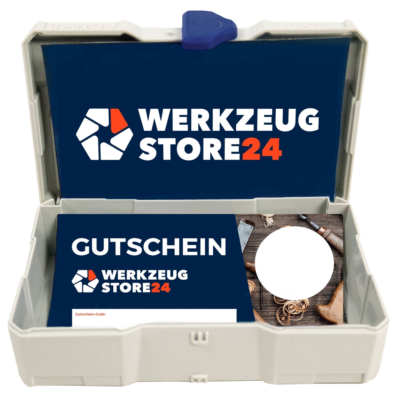 Geschenkgutschein Wert 50 € (Motiv Dunkelblau) - im Miniatur Systainer