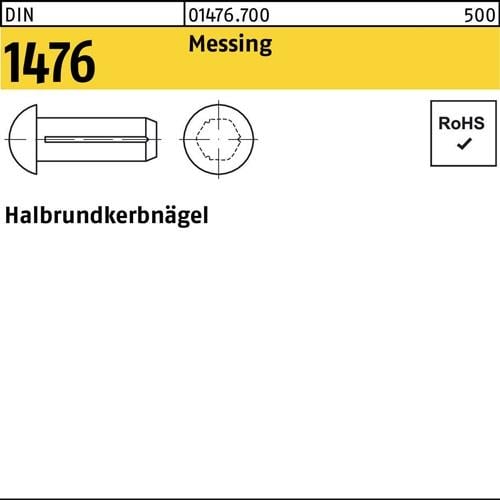Halbrundkerbnagel DIN 1476 2x 4 Messing 1000 Stück