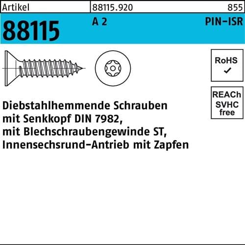 Schraube R 88115 diebstahlh. Seko ISR Zapfen 5,5x 25 A 2 100 Stück