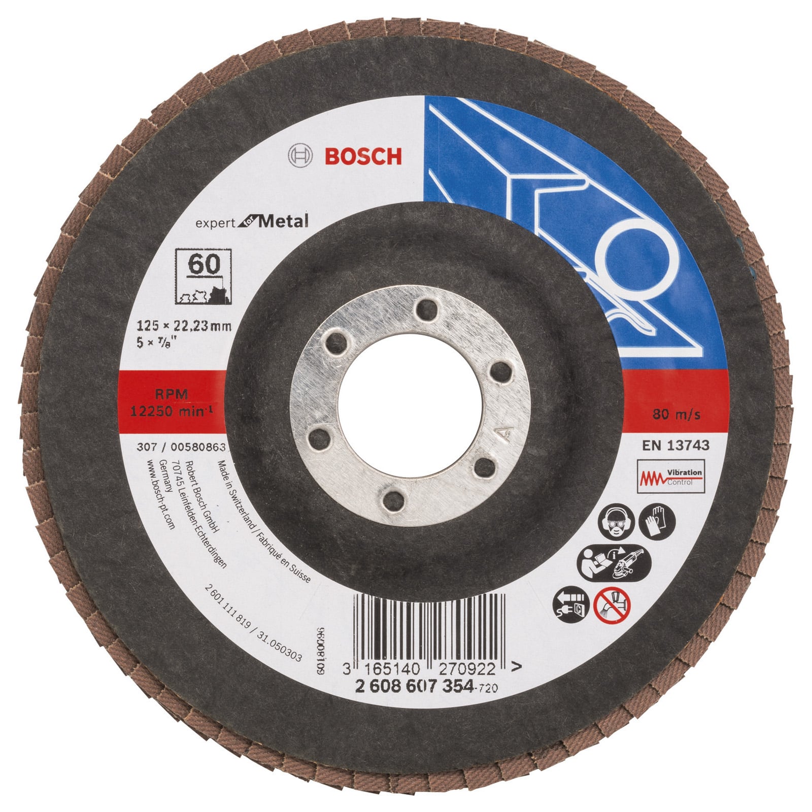 Bosch Fächerschleifscheibe Expert for Metal 125 22,23 60 gerade Glasgewebeteller - 2608607354