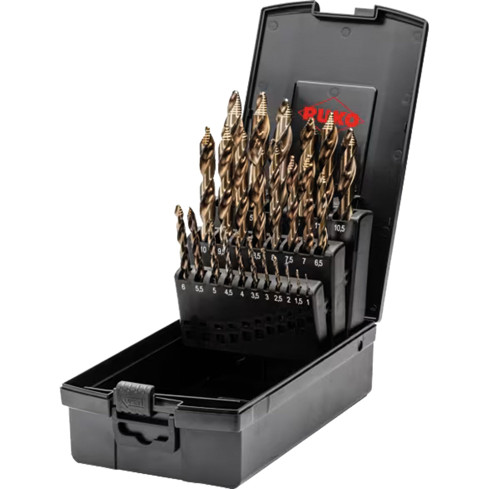 RUKO Spiralbohrersatz HSSE-Co 5 DIN 338 ULTIMATECUT FLOWSTEP 25tlg. Ø 1 - 13 mm in Kunststoffkassette - 259215ERO RUKO Spiralbohrersatz HSSE-Co 5 DIN 338 ULTIMATECUT FLOWSTEP 25tlg. Ø 1 - 13 mm in Kunststoffkassette - 259215ERO