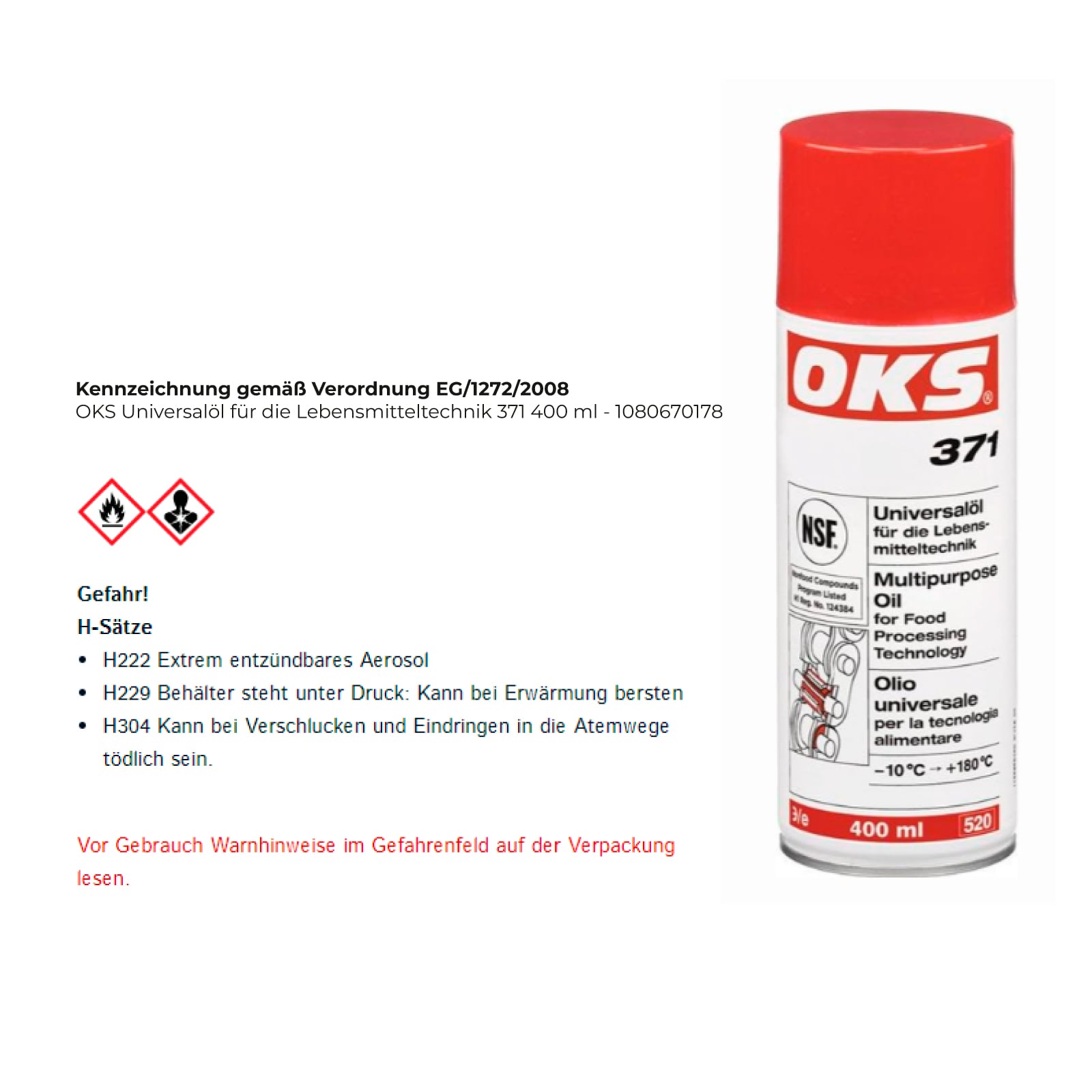 OKS Universalöl für die Lebensmitteltechnik 371 400 ml - 1080670178