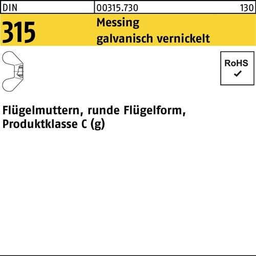 Flügelmutter DIN 315 runde FormM6 Messing galv. vernickelt 100 Stück
