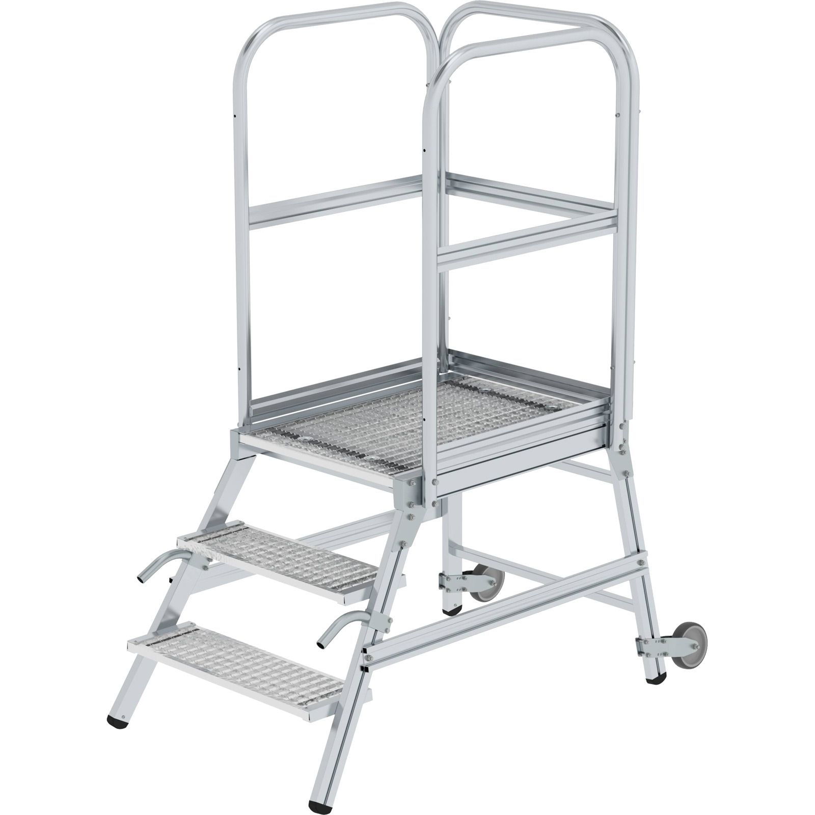 Günzburger Steigtechnik Podesttreppe einseitig begehbar mit Rollen und Griffen Stahl-Gitterrost
