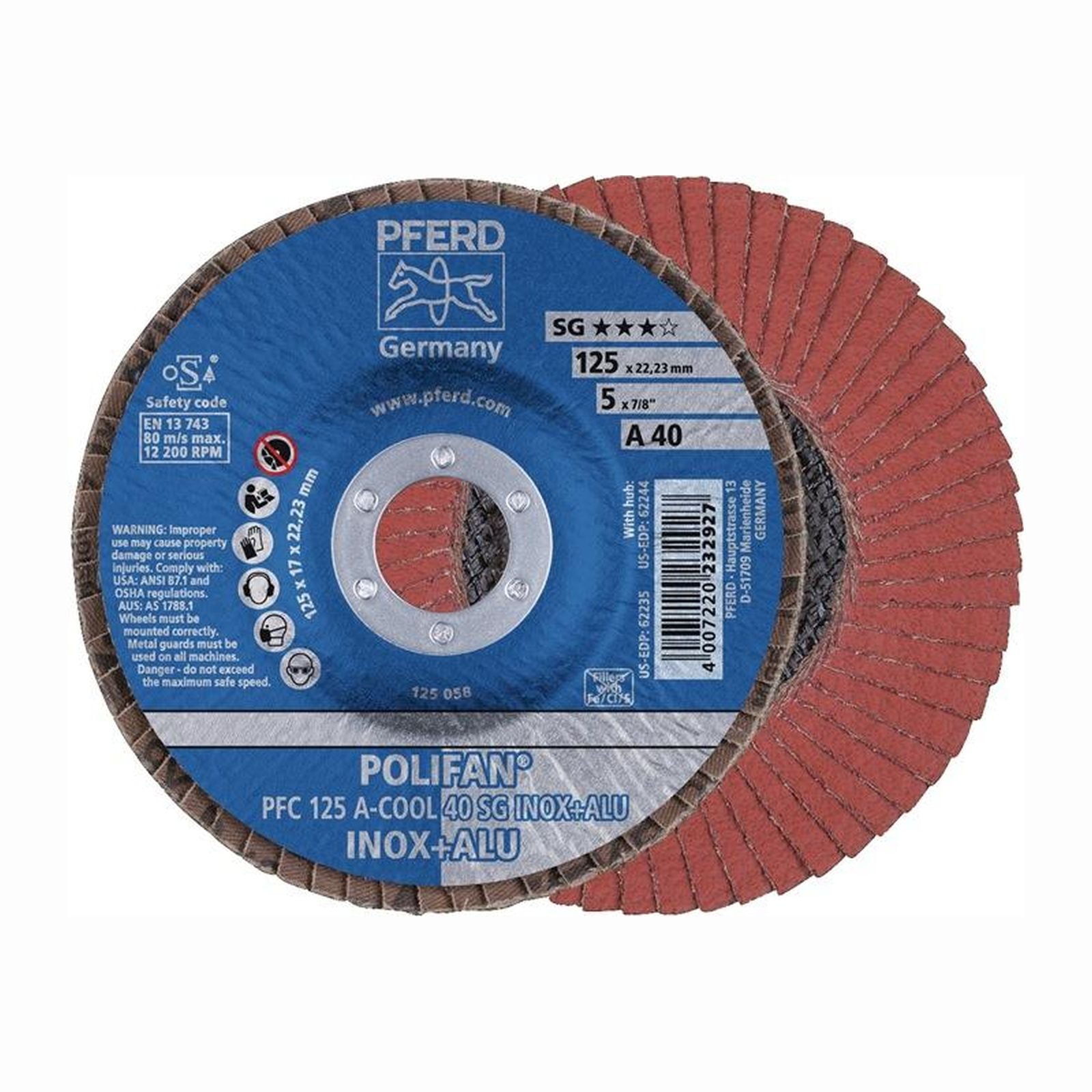 PFERD Fächerscheibe POLIFAN A-COOL SG INOX+ALU Ø 125 mm Körnung A-60 konisch - 67756125