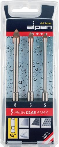 Glasbohrersatz Profi Glas ATM3 3-tlg.D.5/6/8mm Schaft 6-kant ALPEN