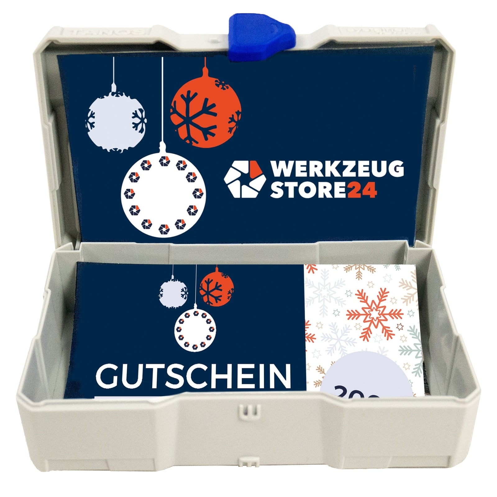 Geschenkgutschein XMAS Wert 200 € (Motiv Kugeln) - im Miniatur Systainer