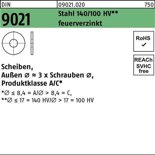 Unterlegscheibe DIN 9021 26x72x5 Stahl 140/100 HV feuerverz. 100 Stück