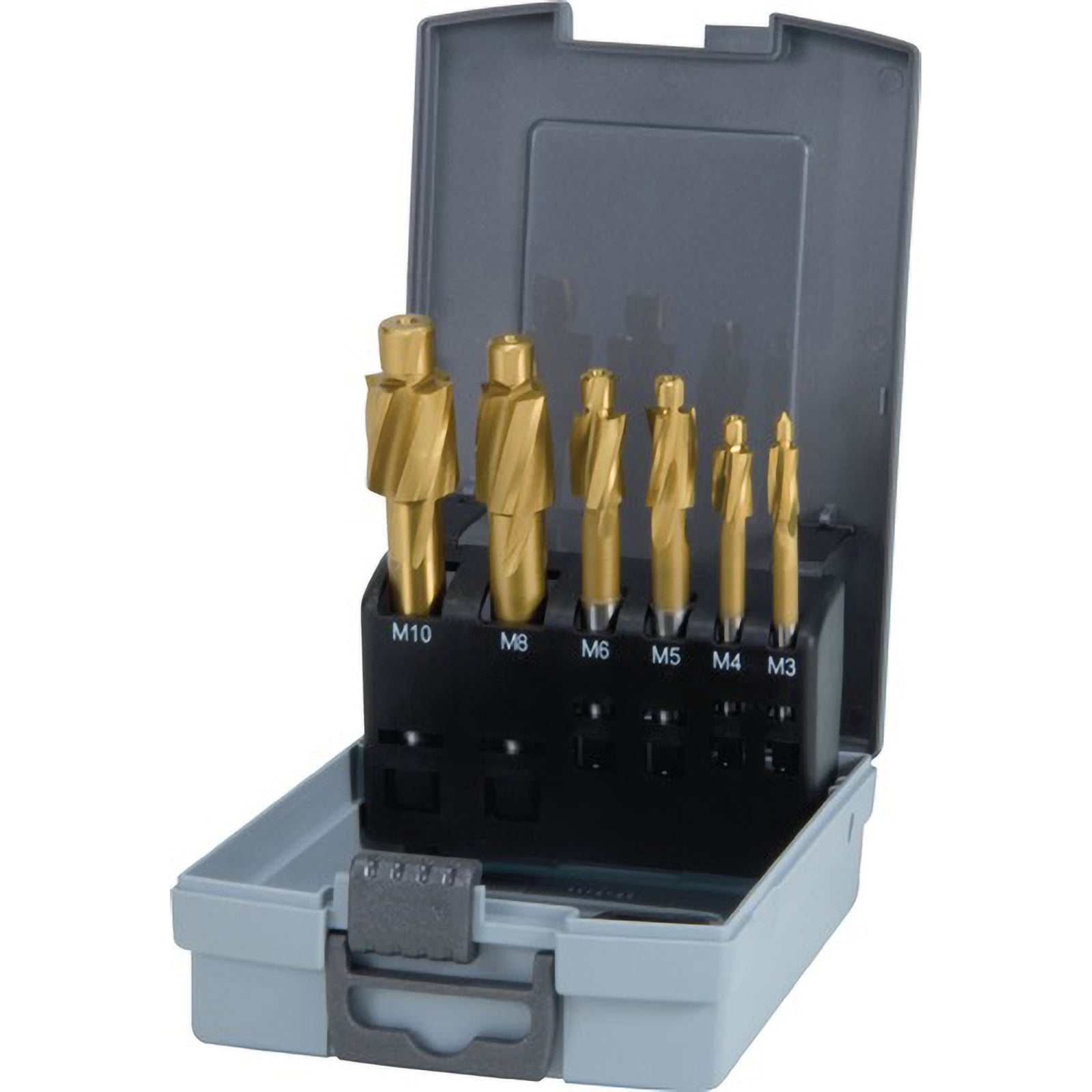 RUKO Flachsenkersatz 6tlg. DIN 373 HSS-TiN M 3 - M 10 für Gewindekernloch in ABS-Kunststoffkassette - 102452TRO
