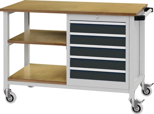 Werkbank B1200xT540xH880mm Buche Multiplex lichtgrau/grau 5 Schubl. - 04.512.05 7035/7016