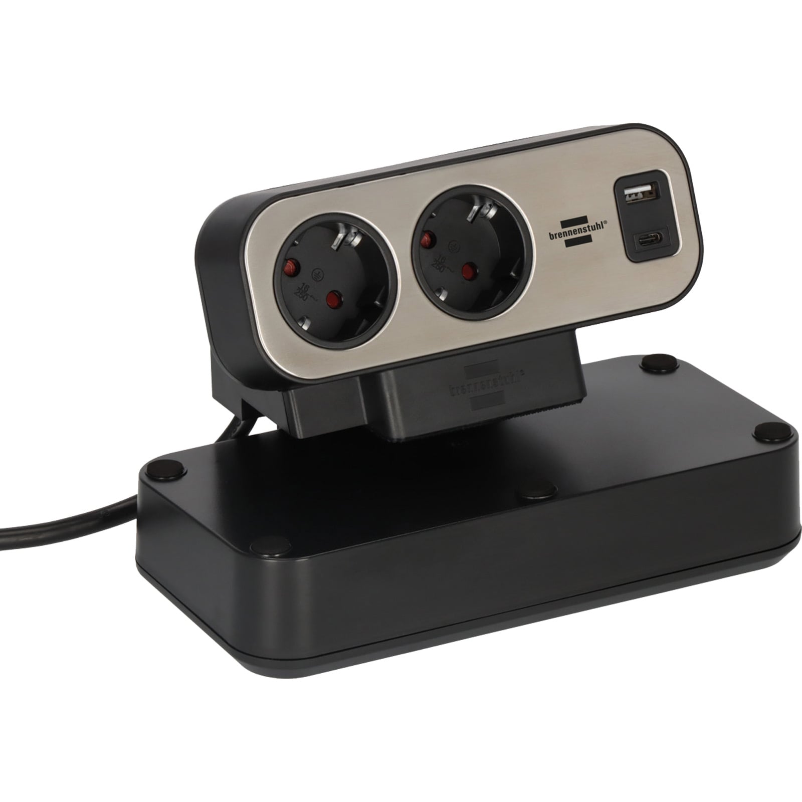 Brennenstuhl brennenstuhl®estilo Duplex Tischsteckdosenleiste, 1x USB C, 1x USB A, 10x Schutzkontakt-Steckdosen, silber/schwarz - 1153580200