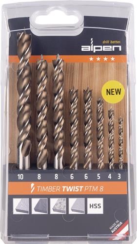 Holzspiralbohrersatz TIMBER TWIST 8-tlg.1x D.3,4,5,10 mm,2x D.6,8mm ALPEN