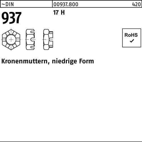 Kronenmutter DIN 937 niedrige FormM10 17 H 100 Stück