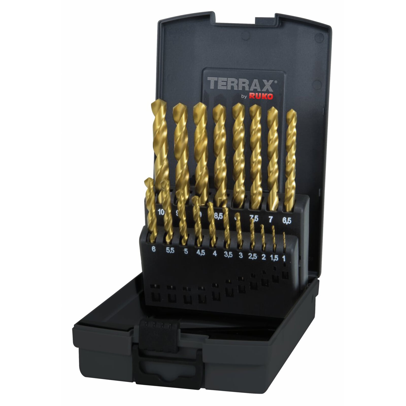 TERRAX by RUKO 3in1 Box - Spiralbohrer-Sätze DIN 338 Typ N, HSS + HSS-TiN + HSSE-Co 5 je 19 tlg. (Kassette Kunststoff) - A131011