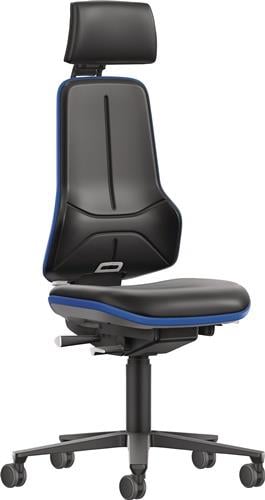 Arbeitsdrehstuhl Rl.m.Kopfstütze Kunstlederpolster schwarz blau 470-640mm BIMOS