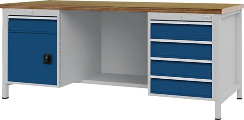 BEDRUNKA+HIRTH Werkbank signalblau lichtgrau B2000xH859xT750mm Buche Multipl.40mm 5 Schub.1 Tür - 03.19.26VA_7035_5005_NWV