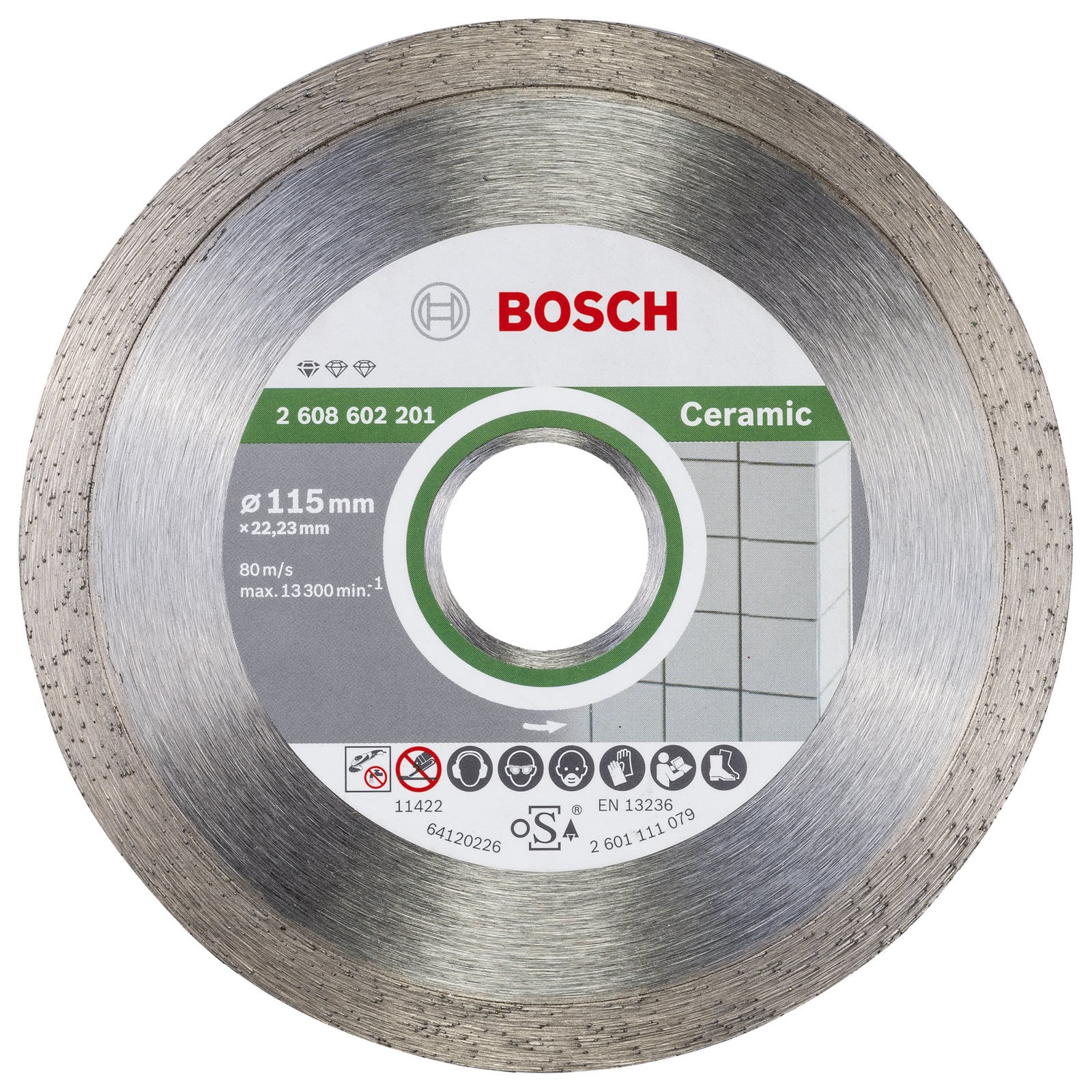 Bosch 10x Diamanttrennscheibe Standard for Ceramic, 115 x 22,23 x 1,6 x 7 mm - 2608603231