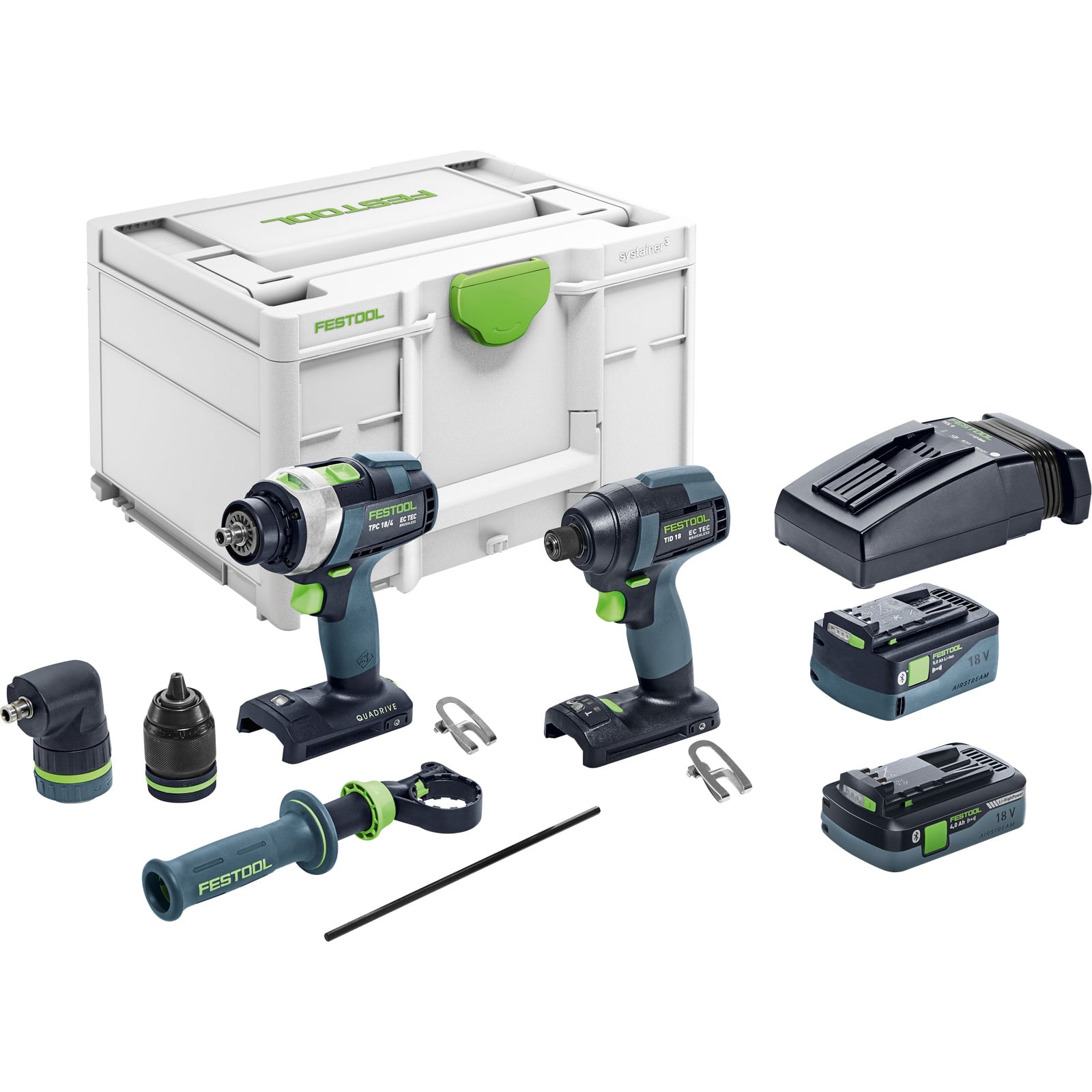 Festool Schrauber- und Bohrer-Set TID 18 5,0/4,0-Set TPC 18/4 / 1x 4,0 + 1x 5,0 Ah Akku + Ladegerät + Zubehör im Systainer - 577654
