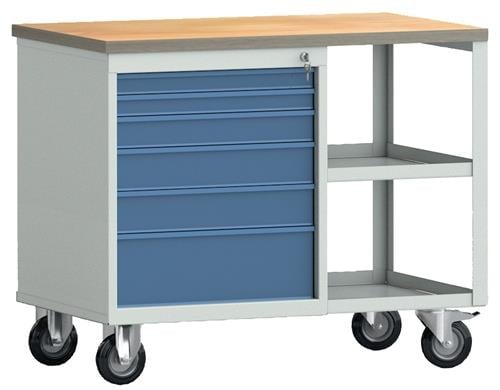 KLW-LUTZ BETRIEBSEINRICHTUNGEN Werkbank PW700 B885xT700xH805mm Buche Multipl. lichtgrau/brillantblau 6Schubl. - WNS822N-1000M20-E1901 7035/500