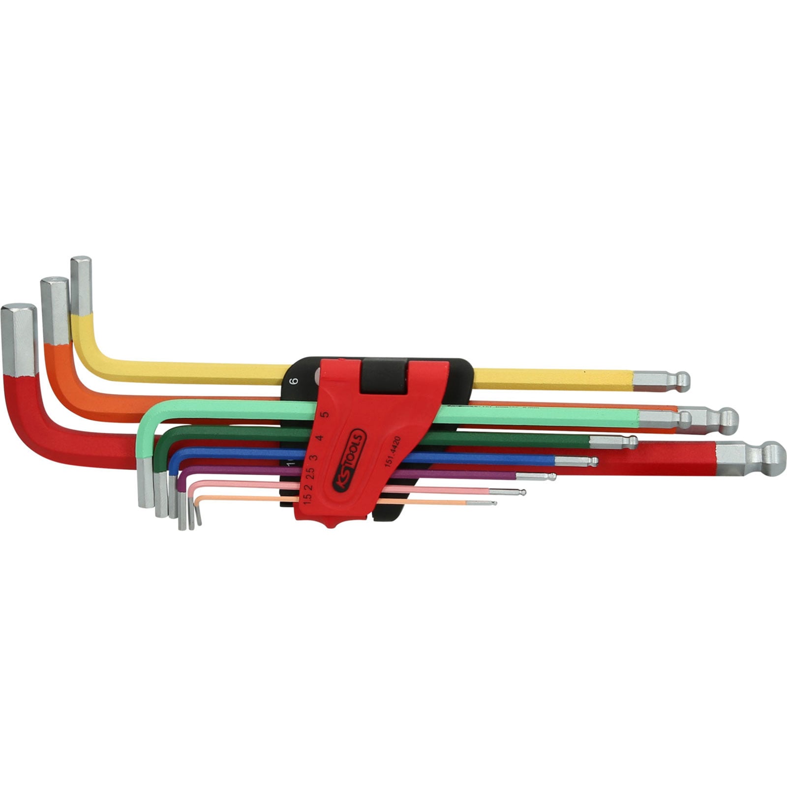 KS TOOLS Kugelkopf-Innensechskant-Winkelstiftschlüssel-Satz extra lang 9tlg. - 151.4420