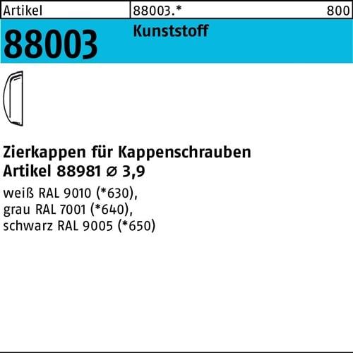 Zierkappe R 88003 f.Kappenschr. F. 3,9 Ku. grau 1000 Stück