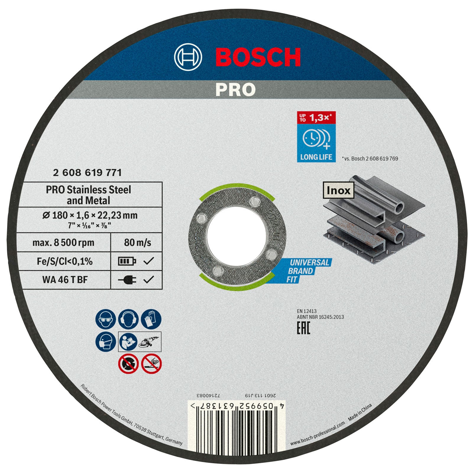 Bosch PRO Stainless Steel and Metal Trennscheibe 180 x 1,6 x 22,23 mm - 2608619771