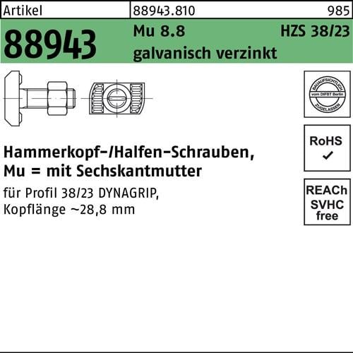 Hammerkopfschraube R 88943 6-ktmutter M16x125 Mu 8.8 galv.verz. 25St. HALFEN