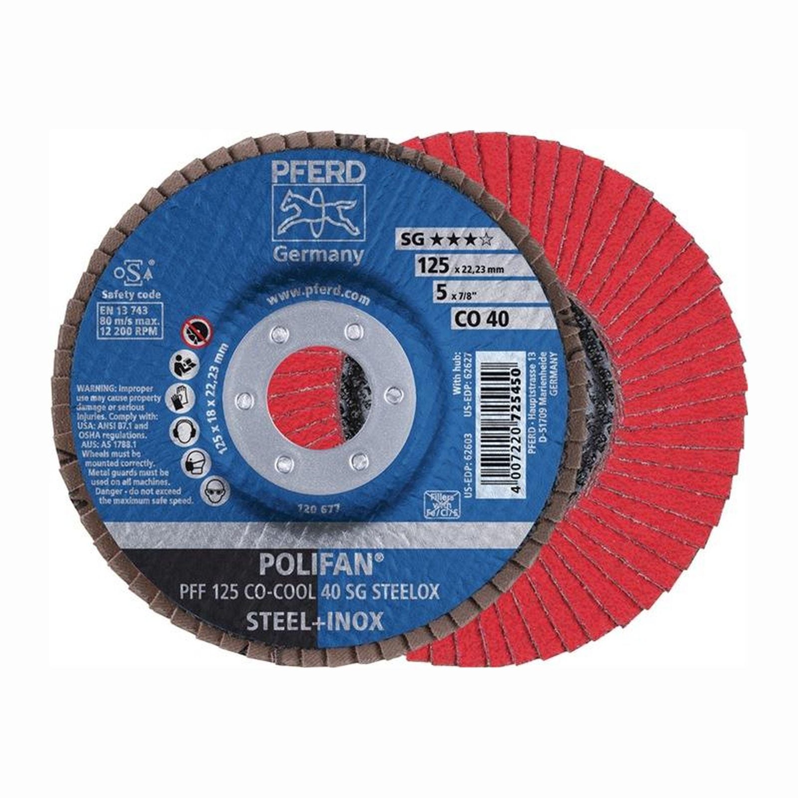 PFERD Fächerscheibe POLIFAN CO-COOL SG STEELOX Ø 125 mm Körnung 40 flach - 67660425