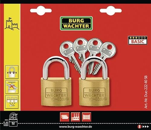 BURG-WÄCHTER Vorhangschloss-Set Duo 222 40 Bügelstärke 6 mm Bügelhöhe 22 mm - DUO 222 40
