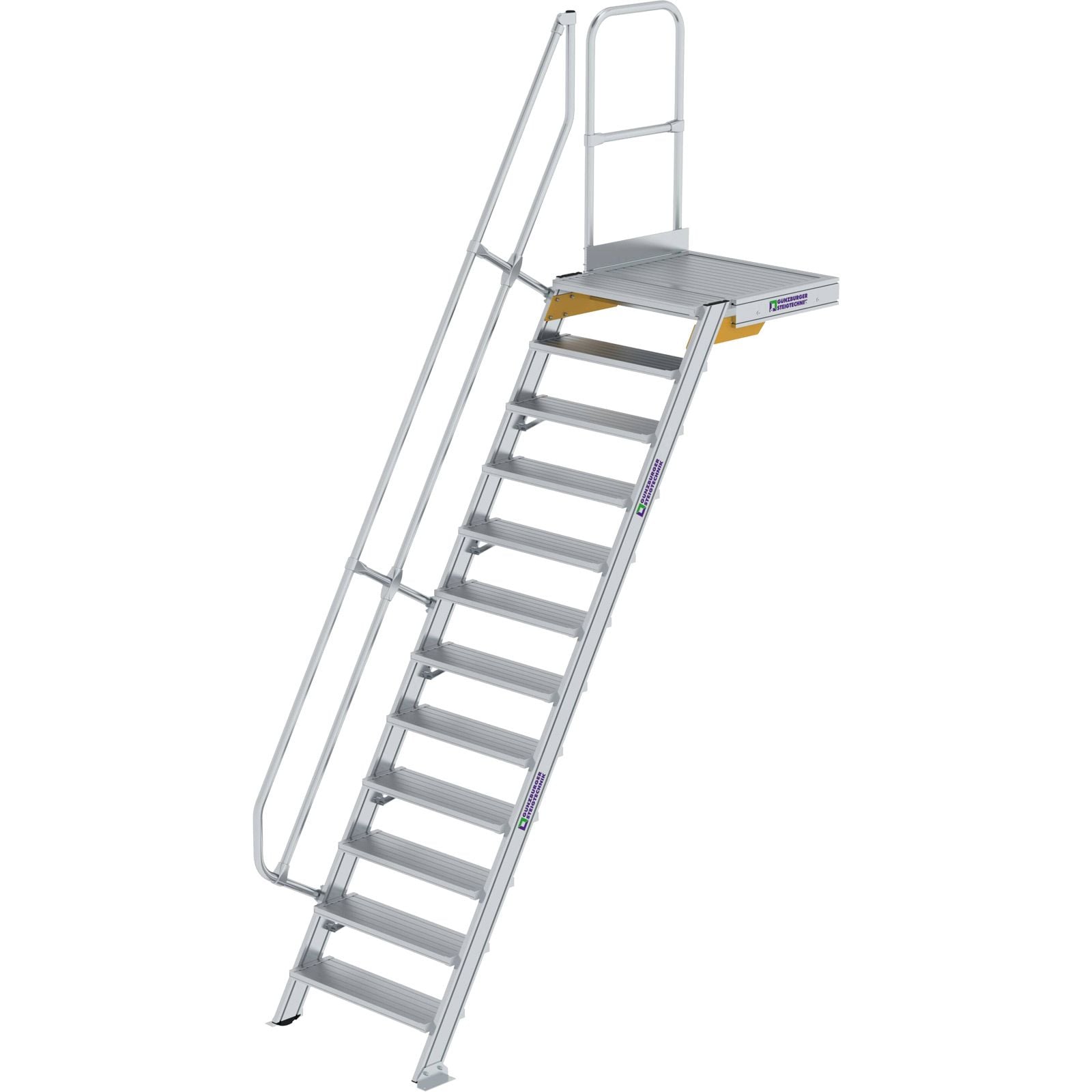 Günzburger Steigtechnik Treppe mit Plattform 60° Stufenbreite 800 mm 12 Stufen Aluminium geriffelt - 600392