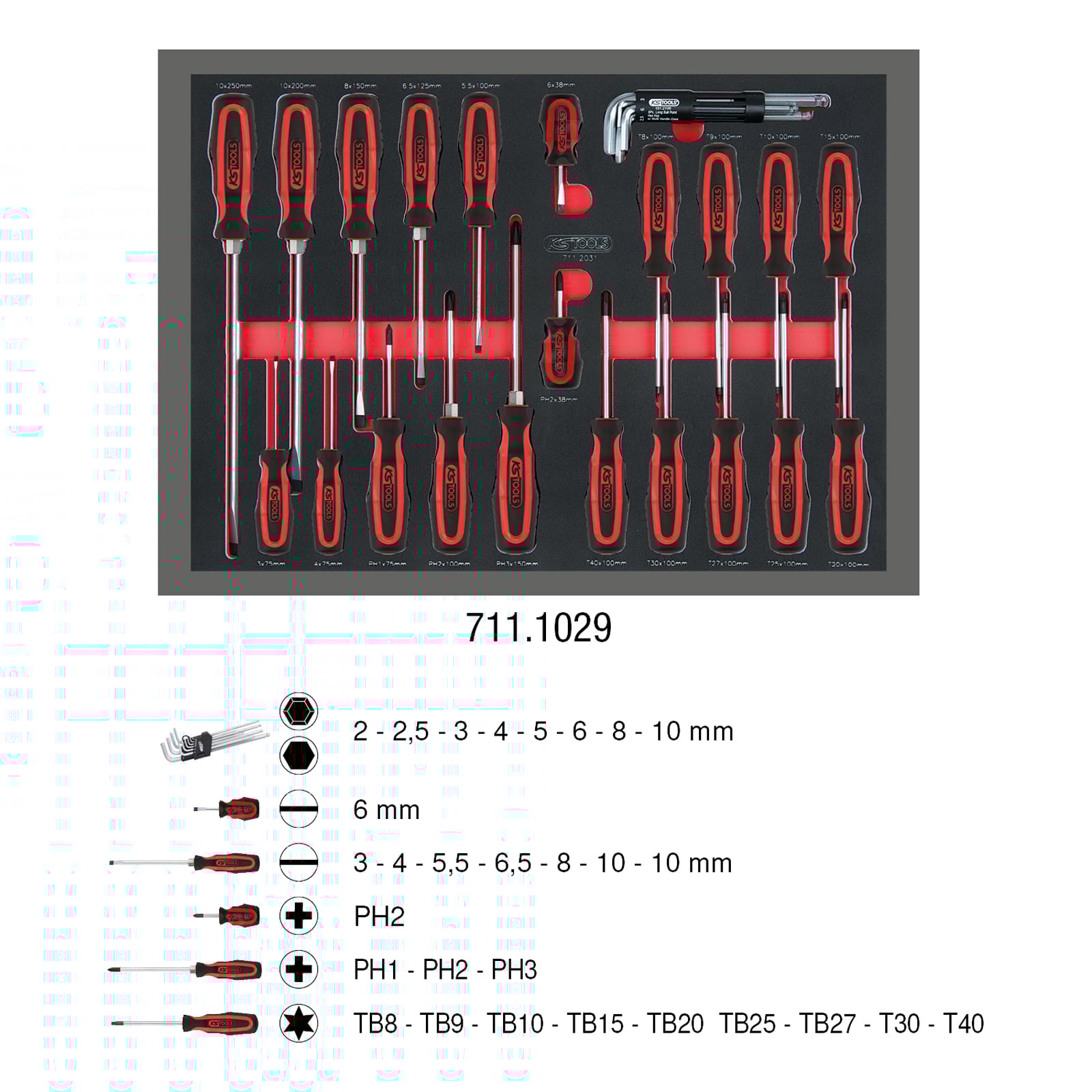 KS TOOLS SCS Schraubendreher-Satz 29tlg. in 1/1 Systemeinlage - 711.1029