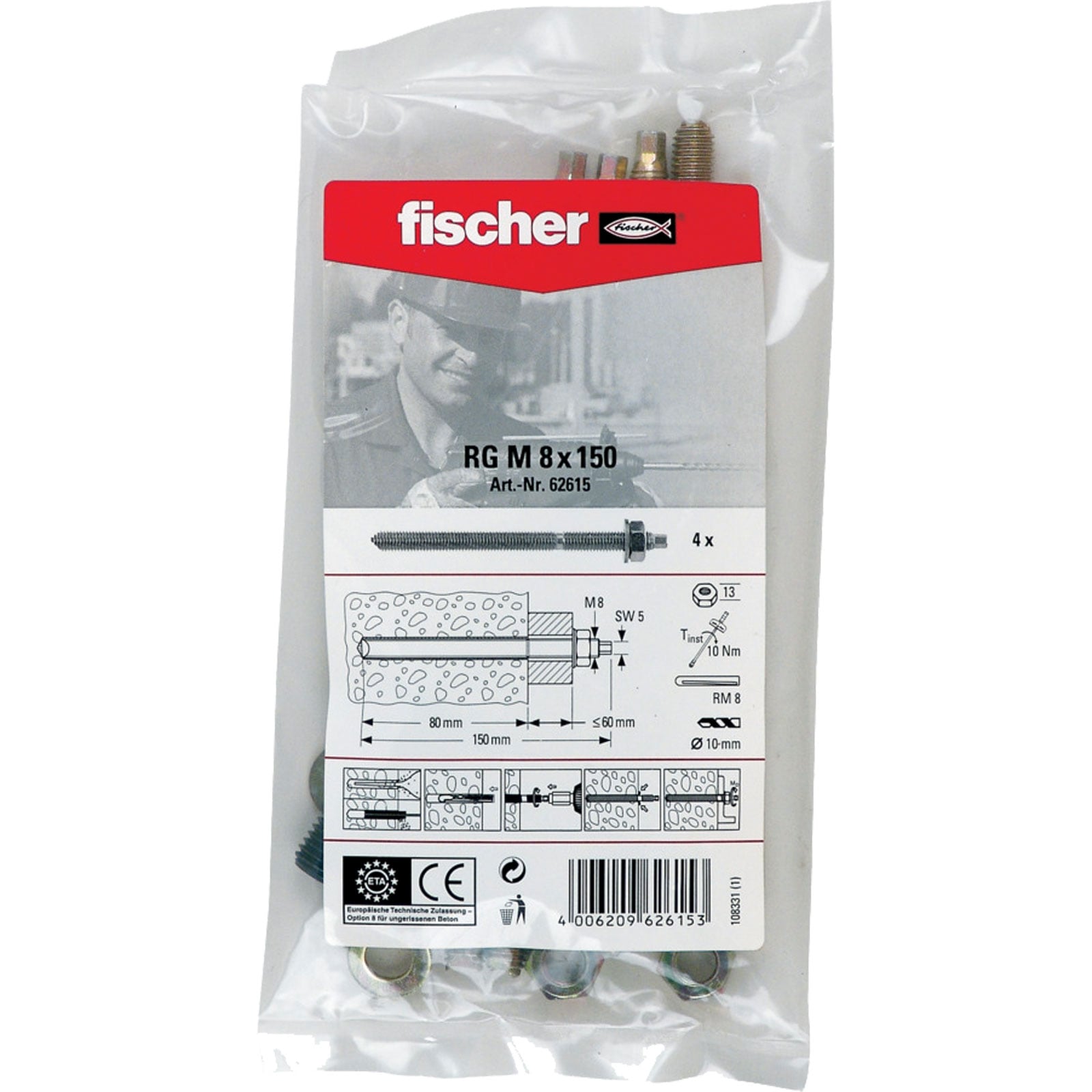 Fischer 4x Ankerstange RG M 8 x 150 B Beutel - 062615