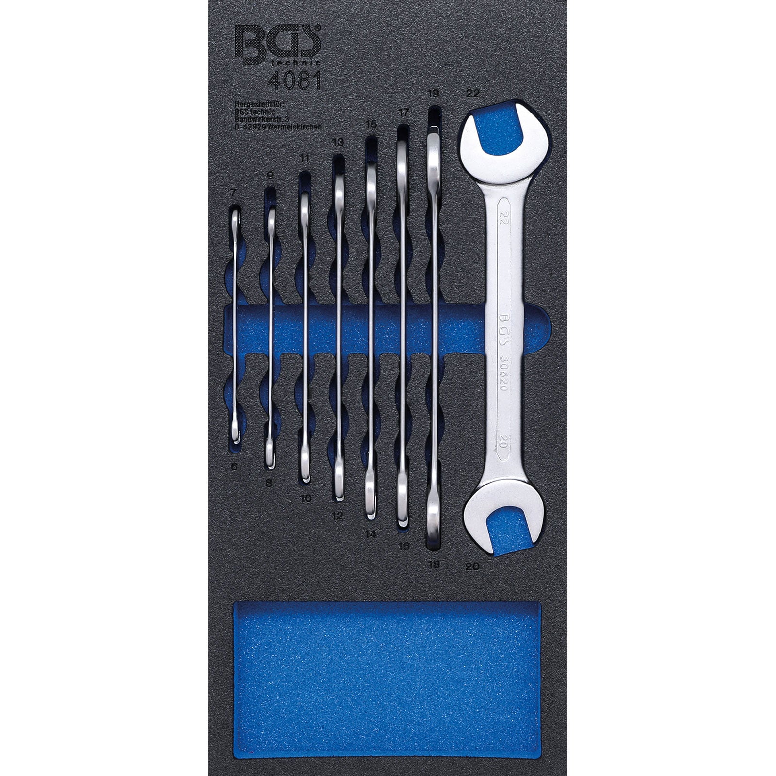 BGS Werkstattwageneinlage 1/3: Doppel-Maulschlüssel-Satz SW 6 - 22 mm 8tlg. - 4081