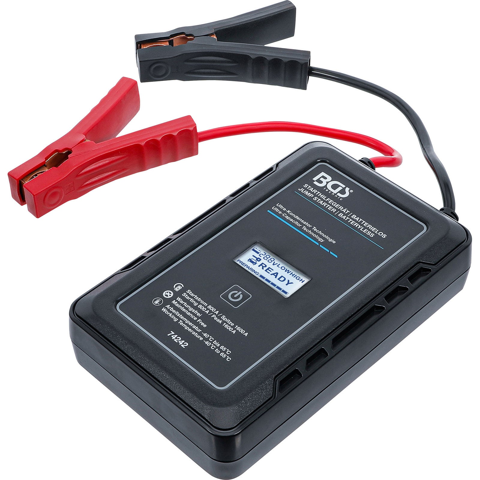BGS Starthilfegerät Batterielos mit Ultra-Kondensator Technologie 12 V / 800 A / 1600 A - 74242