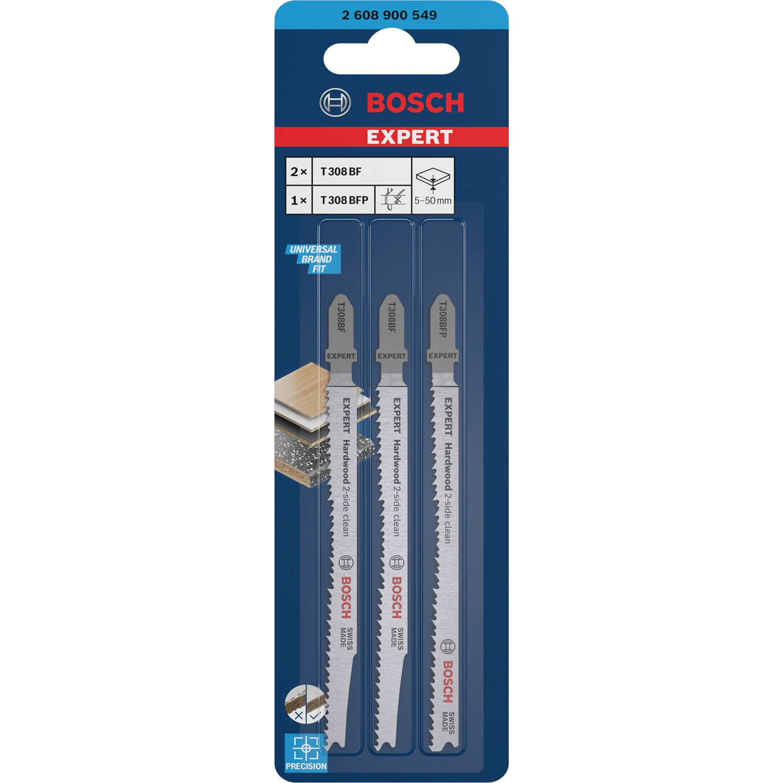 Bosch Expert Hardwood 2-side clean Stichsägeblatt-Set 3tlg. T308BF/BFP - 2608900549