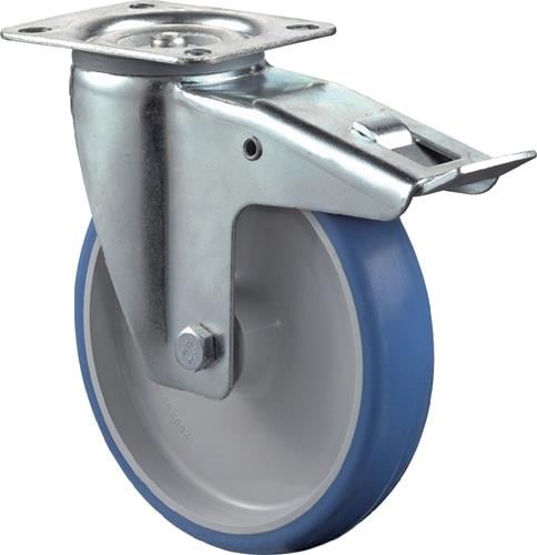 BS Rollen Lenkrolle mit Totalfeststeller und Anschraubplatte Polyurethan blau Rollenlager 125 mm 150 kg - L420.B36.125