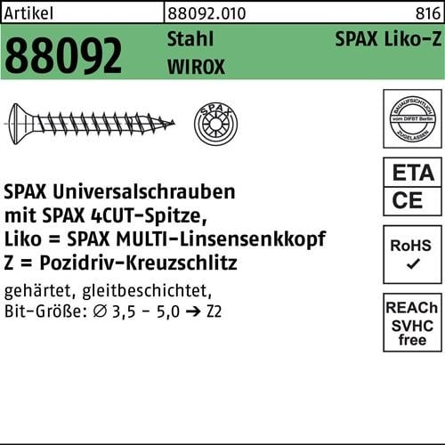 Schraube R 88092 LIKO/PZ 3,5x15/11-Z Stahl WIROX 1000St. SPAX