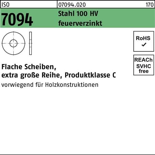 Unterlegscheibe ISO 7094 6 Stahl 100 HV feuerverz. 100 Stück