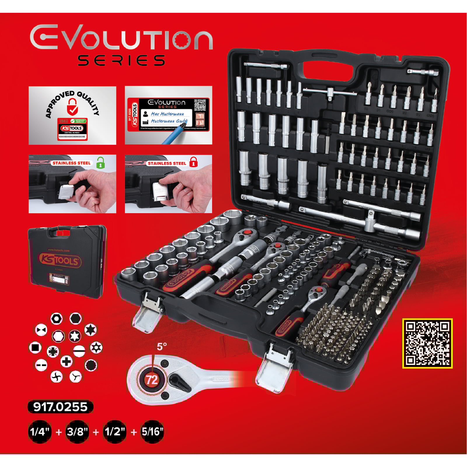 KS TOOLS 1/4"+3/8"+1/2" Steckschlüssel-Satz 255tlg. - 917.0255