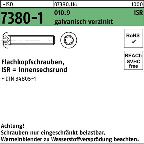 Flachkopfschraube ISO 7380-1 ISR M4x8-T20 010.9 galv.verz. 500St.