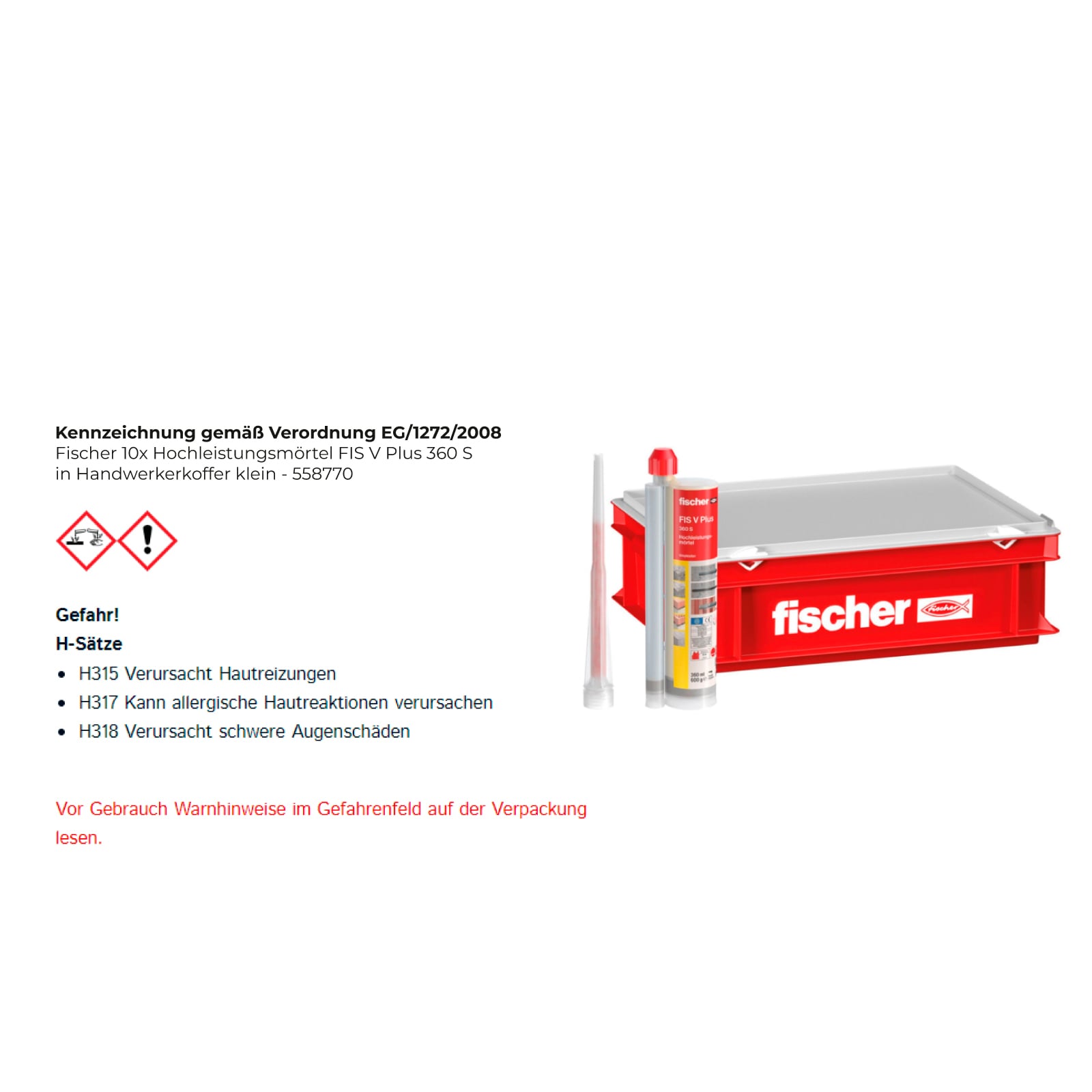 Fischer 10x Hochleistungsmörtel FIS V Plus 360 S in Handwerkerkoffer klein - 558770